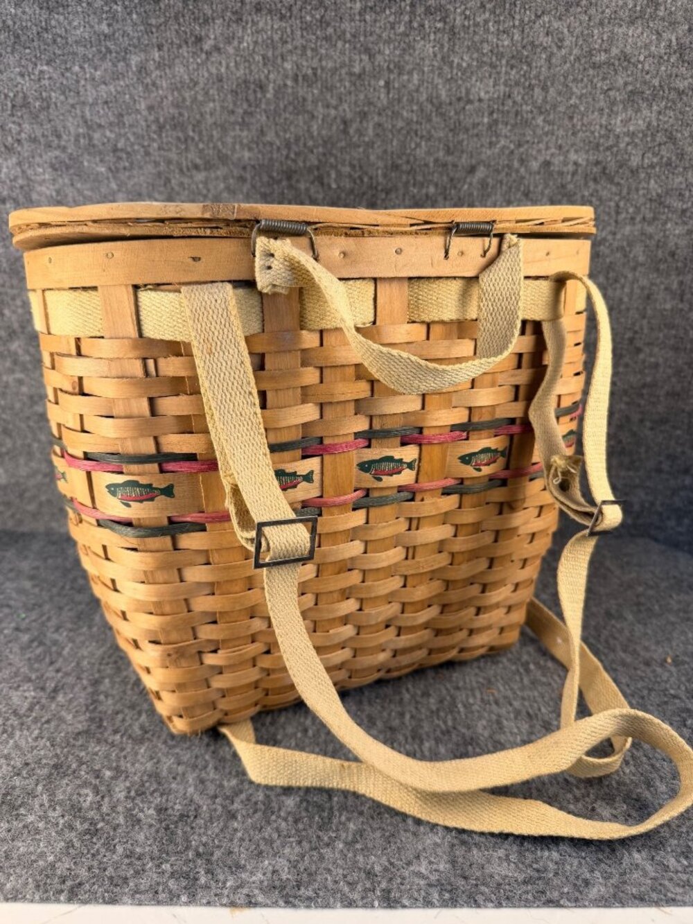 Vintage Woven Fishing Creel Basket Backpack Rustic Cabin Decor Cottagecore - Picture 16 of 16